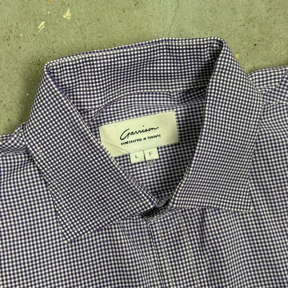 Garrison Bespoke Dress Shirt Hand Made in Toronto Check Blue Cotton Large - Picture 5 of 8
